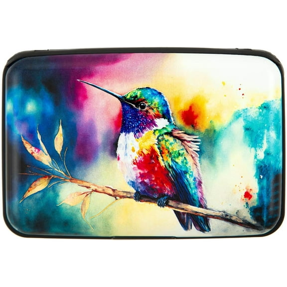 Credit Card Holder for Women Men RFID Blockg Wallet Small Buse Metal Slim Mi Alumum Hard Case (Watercolor Patg Hummgbird)