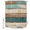 thumbnail image 2 of Farmhouse Teal Brown Waterproof Fabric Shower Curtain, Retro Ombre Wooden Waterproof Fabric Shower Curtain for Bathroom Curtains Bathtubs Hotel Washable Shower Curtains with 12 Hooks Small 36x78in, 2 of 8
