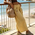 thumbnail image 4 of Yungyresw Women's Plaid Barrel Pants Wide Leg Elastic Waist Casual Culottes Pants Breathable Drawstring Loose Pants With Pocket Fluorescence Yellow L, 4 of 5