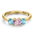 thumbnail image 3 of Gem Stone King 18K Yellow Gold Plated Silver Pink Lab Grown Diamond and Swiss Blue Topaz Engagement Ring for Women | 1.21 Cttw | Round 5MM | Gemstone April Birthstone | Size 5, 3 of 6