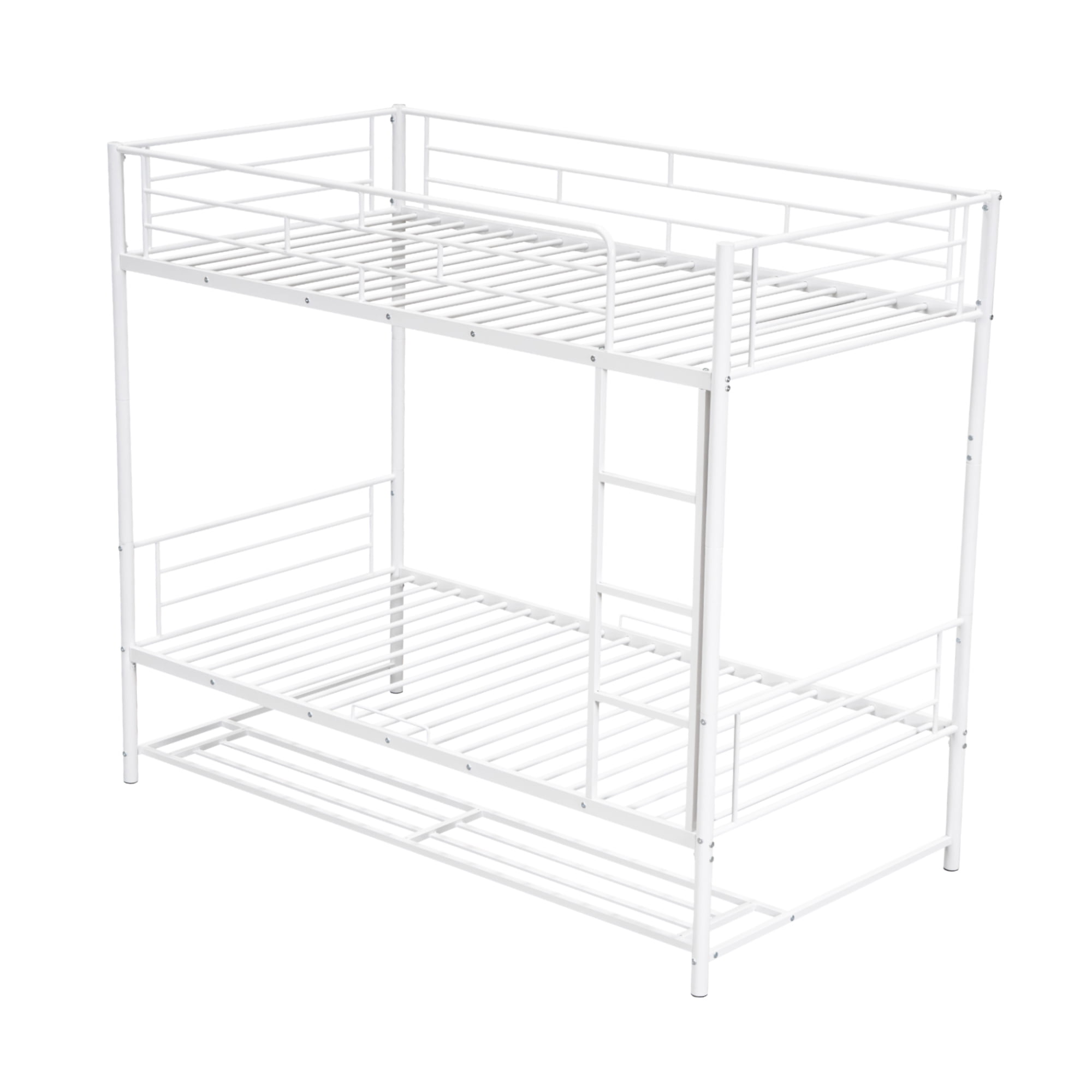 Aukfa Twin-Over-Twin Bunk Bed, Heavy Duty Metal Convertible into Two Platform Beds for Kids Teens Dorm - White