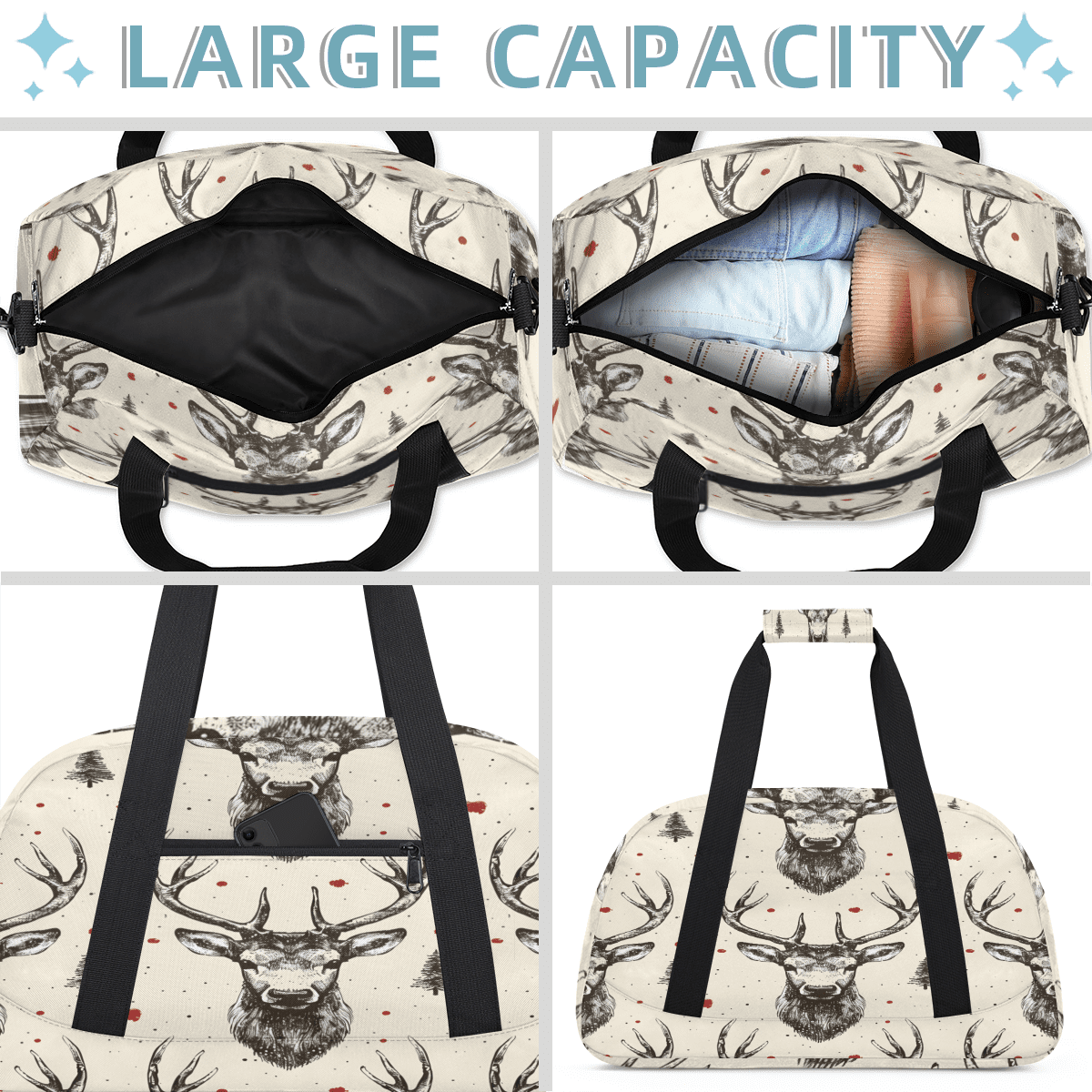 Herdesigns Moose Elk Sports Duffle Bag for Women & Men, Bull Elk Gym Bag Dance Bag Overnight Bag Carry On Weekender Travel Bag