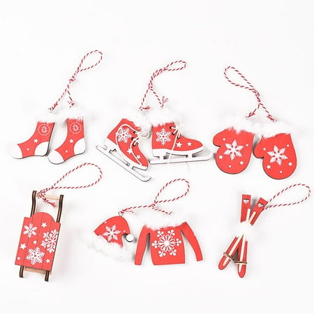 

Zheniopp 6PC Christmas Decoration Supplies Wooden Ski Package Pendant Snowshoe Clothes Hat Sleigh Christmas Tree Ornaments Ornament Handmade