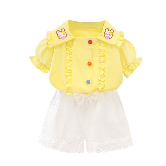 Futezty Girls Summer Outfits, 4th of July Baby Girl Outfits Baby Toddler Girls Floral Short Sleeve Tops T-Shirt Vest Denim Shorts Set Kids 1T 2T 3T 4T 5T 6T Clothes Summer Outfits