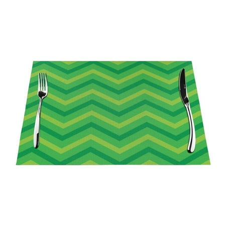 

ZNDUO Placemats 4 PCS Heat Resistant Stain Resistant Woven PVC Insulation Placemats Durable Washable Elegant Table Mats for Dining-Green Wavy Lines 18 x12