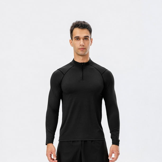 Blusas y camisas de manga larga con cuello en V para hombre, ropa deportiva de manga larga para correr, entrenamiento, sudadera deportiva ajustada con media cremallera, blusas de poliéster para hombre