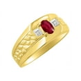 thumbnail image 5 of RYLOS Men's Rings Yellow Gold Plated Silver Classic Nugget 6X4MM Oval Gemstone & Diamond Ring Ruby July Birthstone Ring Size 12, 5 of 6