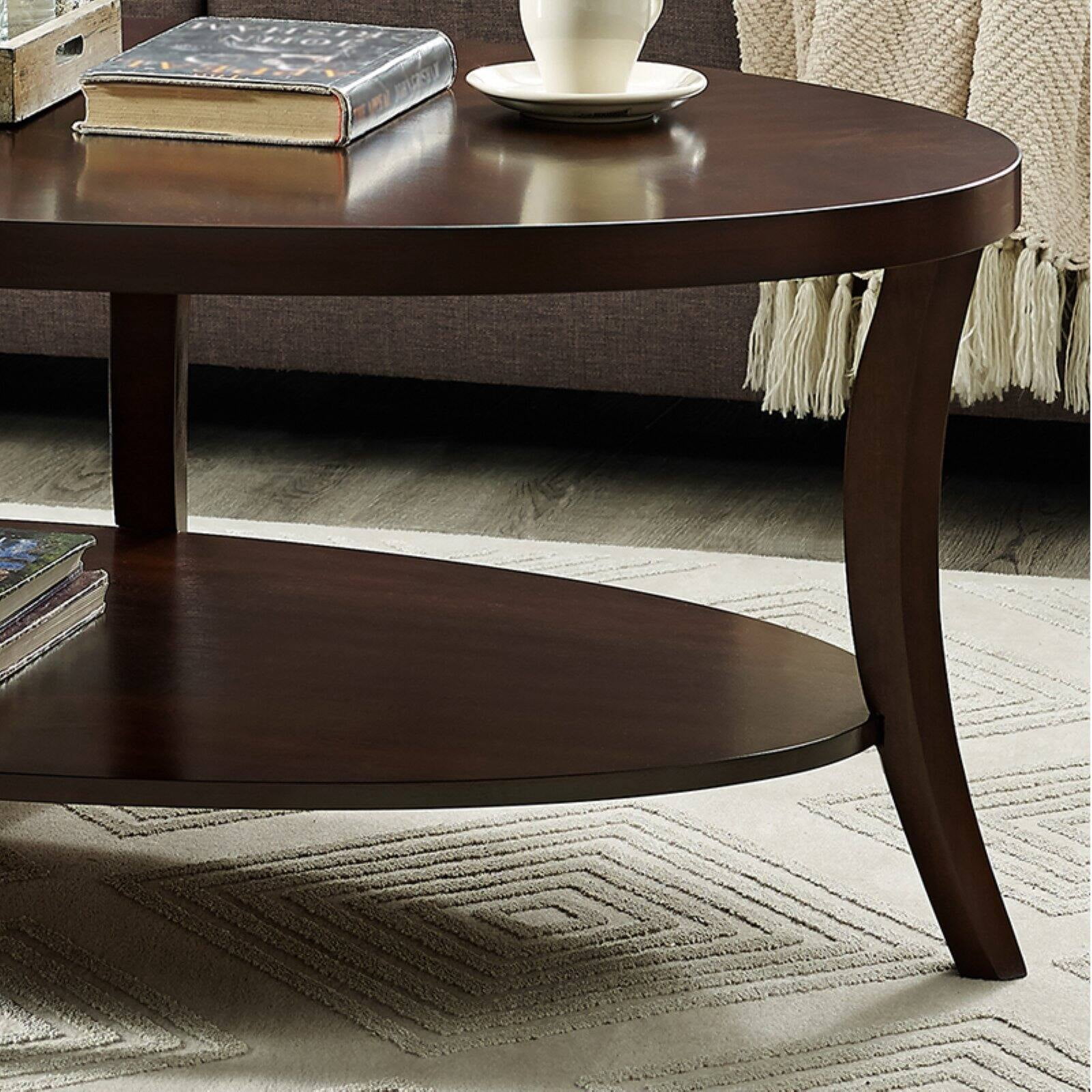 Roundhill Furniture Perth 3Pc Oval Coffee Table and End Table Set in Espresso