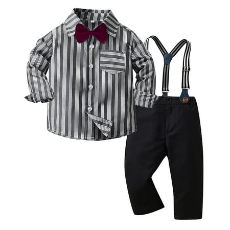 

EHTMSAK Toddler Baby Children Boy Bow Tie Shirts and Suspender Pants Set Long Sleeve Outfits Clothing Set Black 130