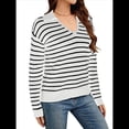 thumbnail image 2 of Suéteres de Mujer 2025, Cuello en V, Larga, Tops A Rayas, Otoño Invierno, Ropa de Punto Cómoda, Suéter Tipo Pulóver y Negro XL, 2 of 9