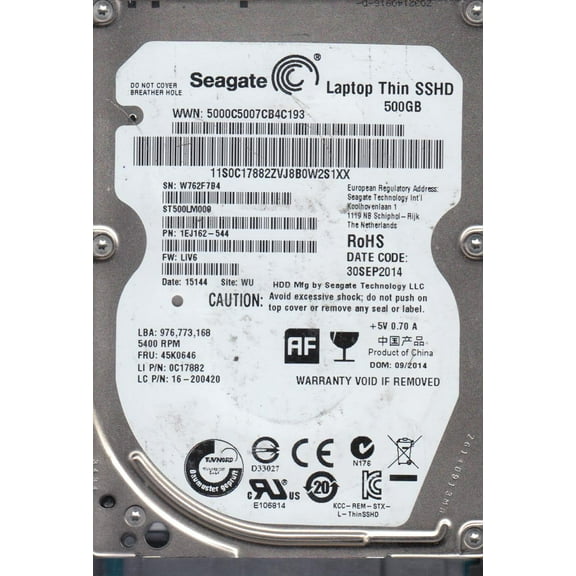 ST500LM000, W76, WU, PN 1EJ162-544, FW LIV6, Seagate 500GB SATA 2.5 Hard Drive