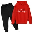 thumbnail image 2 of Jinhomg Kids Holiday Sweatsuits 2 Piece Valentine's Day Graphic Tracksuit Lightweight Comfy Long Sleeve Hooded Sweatshirt with Jogger Pants Sales Today Clearance Red 9 Years, 2 of 3