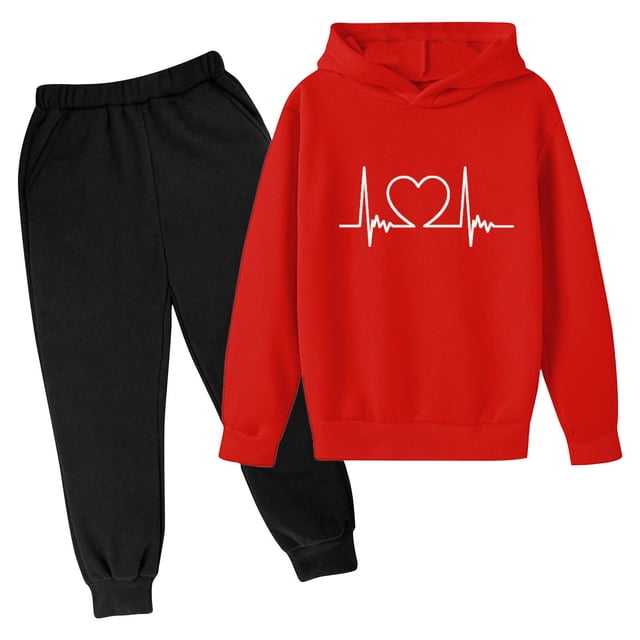 Odeerbi 3-14 Años Niños Niñas San Valentín Conjuntos Amor Impreso Sudaderas Capuchas Pantalones Niños Manga Larga Sudaderas Con Capucha