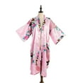thumbnail image 2 of Asian Home Flower Peacock Satin Silk Kimono Robe, Dressing Gown, Bridal, Gift (Pink), 2 of 6