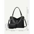 thumbnail image 3 of Vintage PU Leather Tote Handbag for Women, 2-in-2 Top Handle Satchel Crossbody Shoulder Bag, Casual Daily Work Travel Purse, 3 of 7