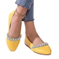 thumbnail image 5 of IEMIEMIEM Womens Rhinestone Ballet Flats Pearl Round Toe Flat Shoes Comfortable Soft Leather Slip On Daily Dress Ballet Flats Yellow 8 Wide, 5 of 8