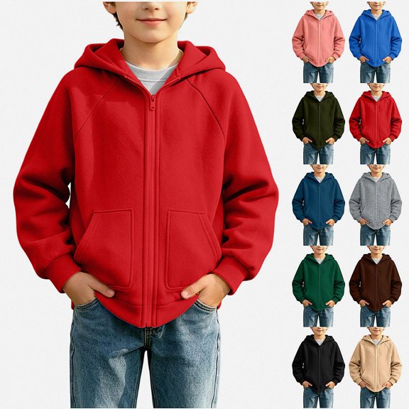ITSAME Boys Girls Zip Up Hoodie (5-16) Loose Fit Long Sleeve Kids Casual Hooded Sweatshirt with Pockets Size 9