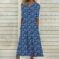 thumbnail image 2 of Ecqkame Womens Summer Casual Long Dresses V Neck 3/4 Sleeve Button Down Dress Floral Print Flowy Beach Dress with Pocket Dark Blue XXXXL, 2 of 6