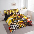 thumbnail image 2 of Manfei Cool Motorbike 7-Piece Twin Bedding,Checkered Pattern Bedding Comforter Set,Yellow,Black Reversible, 2 of 7
