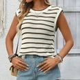 thumbnail image 5 of Knitted Tank Tops For Women Crew Neck Sleeveless Stripes Tunic Blouse Casual Stylish Pullover Top Loose Fit (XL, Brown), 5 of 9