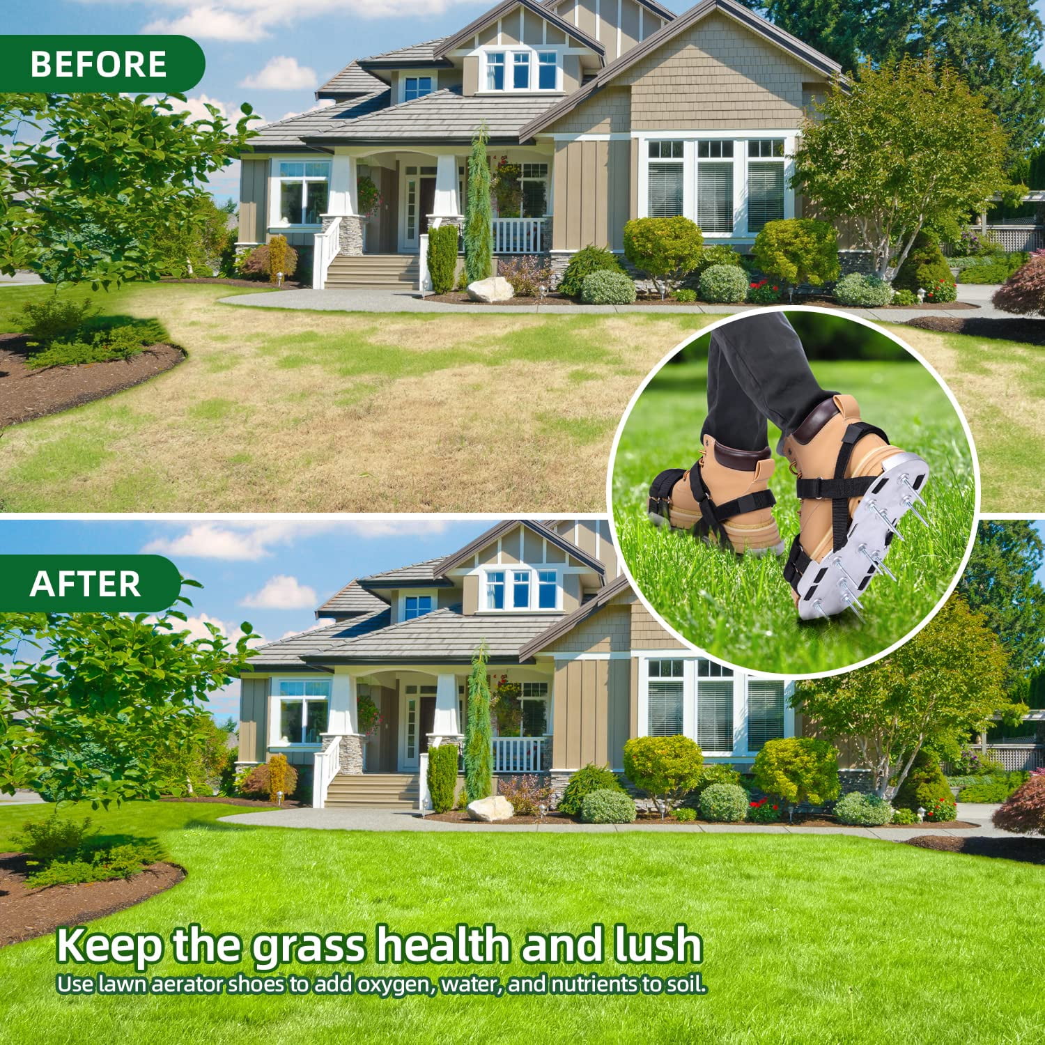 Metal Lawn Aerator Shoes  Upgraded Aluminum Aerating Shoe With 2.2" Durable Spikes Free-installation Spiked Sandals Stainless Steel Shovel For Yard Patio Garden Grass