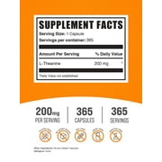 BulkSupplements L-Theanine Capsules - Theanine Supplement, Amino Acid Supplement - 1 Capsule per Serving (200mg), 365 Count
