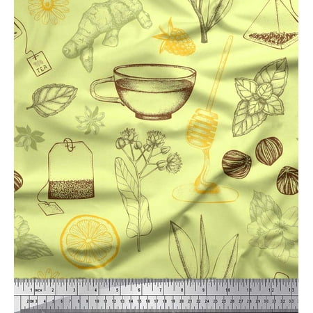 Soimoi Cotton Duck Fabric Tea Cup Star Anise & Lemon Slice Vegetable Printed Craft Fabric by the Yard 42 Inch Wide