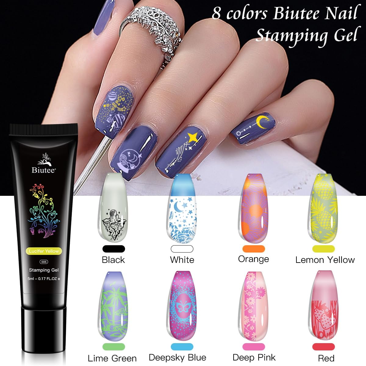 Biutee Nail Stamper Kit Nail Stamping Plate Set 8 Stamping Nail Polish Gel 12 Stamp Plate Jelly Silicone Stamper Template Tool Supplies Valentine Style for Mother's Day Gift