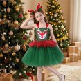 thumbnail image 6 of Girls Christmas Reindeer Tutu Dress with Antler Headband Snug Fit Green Red Layered Tulle Skirt Holiday Party Outfit, 6 of 9