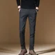 thumbnail image 4 of Pantalones azules de oficina para trabajo para hombres, pantalones ajustados con diseño de rayas para hombre, pantalones formales coreanos, reseñas de muchos pantalones chinos de lujo para hombre, tel, 4 of 5