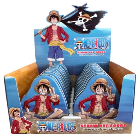 One Piece Straw Hat Sours Monkey D. Luffy Tin Strawberry-Lemonade Flavor 12 Pack 1.2 oz
