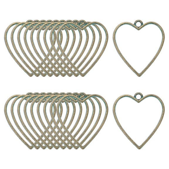 20-Pack Open Bezels for Resin, Heart Shape Open Back Bezel Pendants for Resin Jewelry Making/DIY Earrings Necklace, Alloy Hollow Frame Pendants [Bronze Tone]