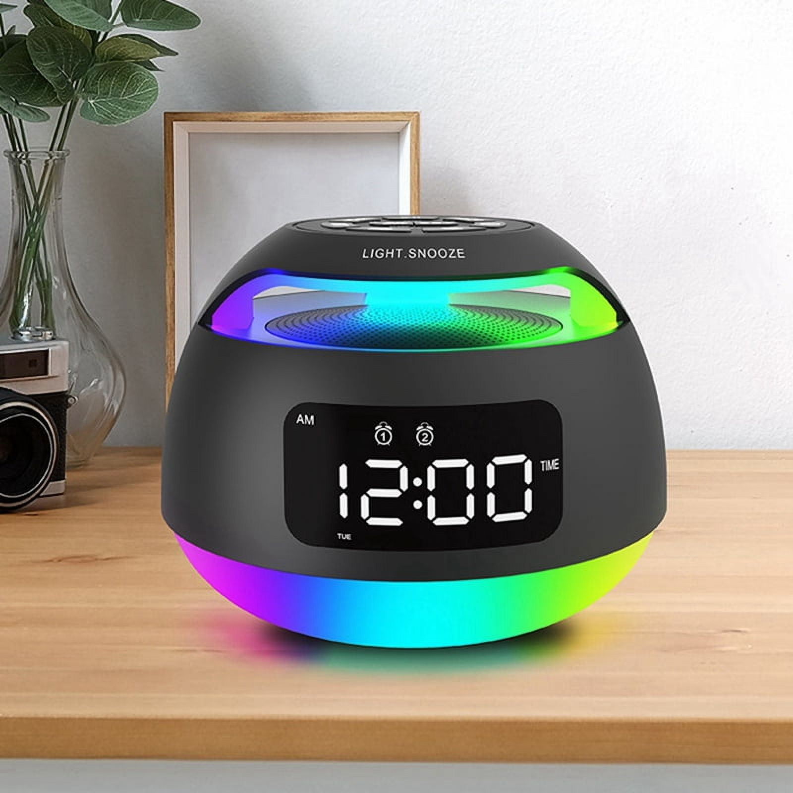 Portable LED Alarm Clock Radio RGB ColorfulLight Radio Receiver Wireless Bluetooth Speaker with DualAlarm Clock Snooze,A
