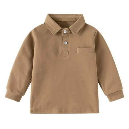 

Boys Shirts Girls Long Sleeve Casual Solid Gentleman Holiday Button Up Polo Shirts Top Girls Tops Coffee 4 Years-5 Years