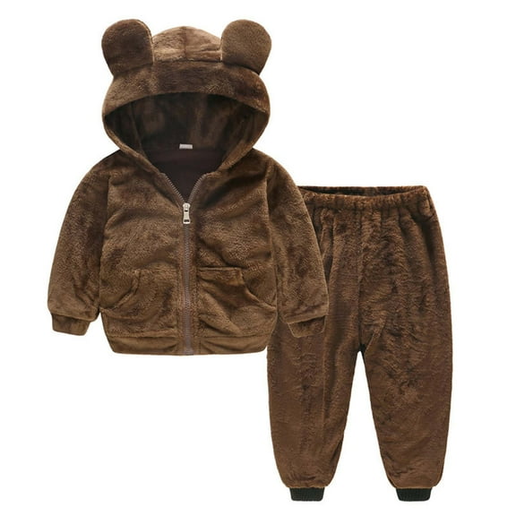 LFEOOST Toddler Baby Fleece 2-Piece Outfits Children Kids Long Sleeve Coat and Pants Baby Pullover Tops Set Coffee 90