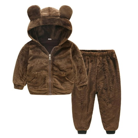

Kids Jackets for Girls Boys Autumn And Winter Baby Boys Girls Casual Faux Furry Coat Pants Suit