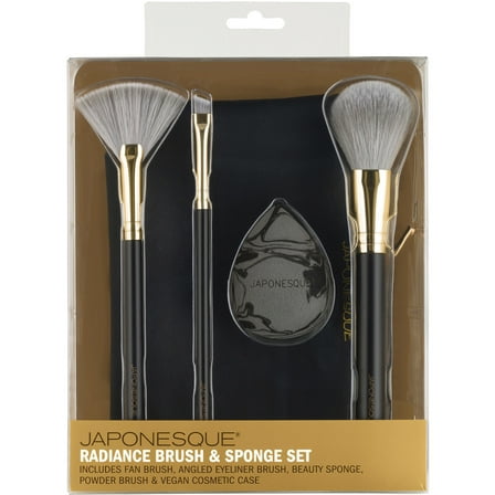 Japonesque Radiance Brush and Sponge, 5 Piece Cosmetic Makeup Brush Set