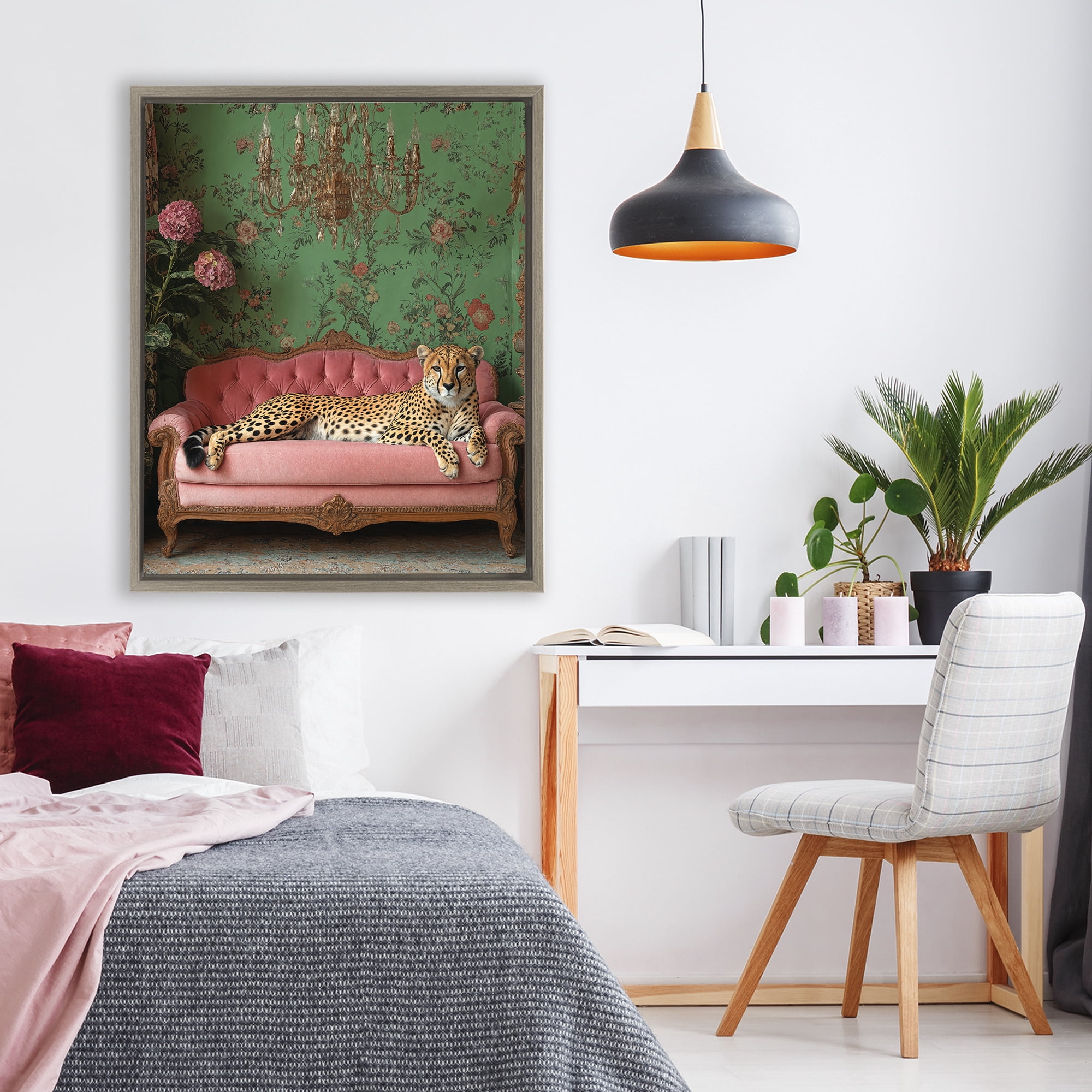 Stupell Industries Ornate Sophisticated Leopard Lounging Brown Framed Floater Canvas Wall Art, design by Scott Stulberg