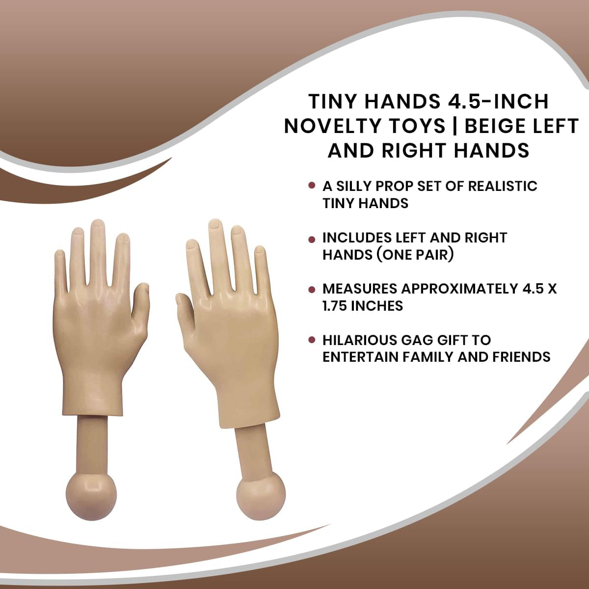 toynk tiny hands 4.5-inch novelty toys, tan left and right hands