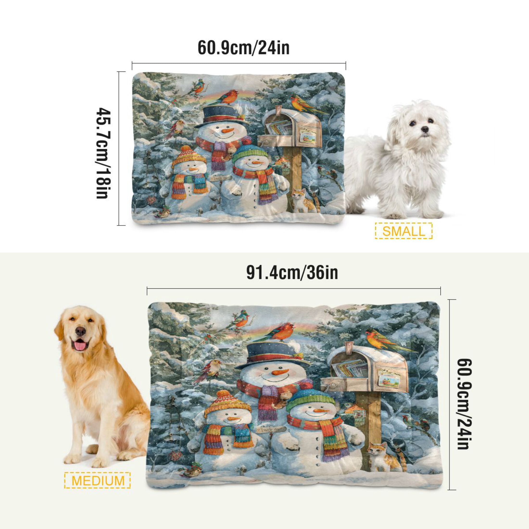 Qxltty Snowman Family Ped Pad Wear-resistant and Hard to Bite Through Sleeping Pad for Small Medium Large Dogs Winter Pet Bed 36×24in