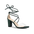 thumbnail image 1 of BLISSFUL STEP Sandales à Talon Bloc à Lacets pour Femme à Bride Transparente Vert Foncé (Taille 7), 1 of 7