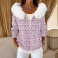 thumbnail image 2 of Women's Fashion Casual Sweater with Zipper Print, Plush Hooded Cardigan Jacket for Christmas Season and Cozy Wear,Purple Pink,2XL, 2 of 7