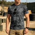 thumbnail image 5 of Homeyce Men's Camo Shirts Short Sleeve Button Camo Shirt Lightweight Slim Fit Camouflage T Shirts Crew Neck Big and Tall Top Shirts,Black L, 5 of 5