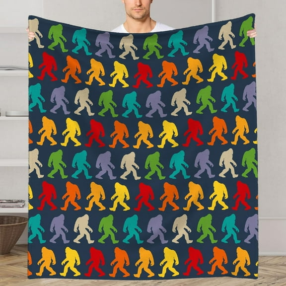 Vintage Flannel Bigfoot Throw Blanket - Sasquatch Themed Cozy Blanket for Bed, Sofa, or Camping - Perfect Gift for Bigfoot Lovers, Men and Women - 50" x 60"