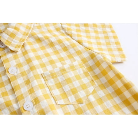 

nsendm Infant Newborn Kids Baby Boys Girls Short Sleeve Patchwork Plaid Shirt Romper Bodysuit Outfit Baby Clothes Childrenscostume Yellow 12-18 Months