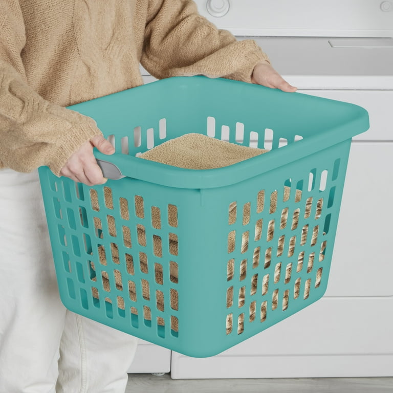 Sterilite Small 1.5 Bushel Square Plastic Laundry Basket with 2