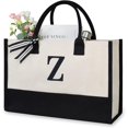 thumbnail image 1 of GFDYREE Personalized Initial Canvas Beach Bag, Monogrammed Gift Tote Bag for Women, 1 of 7