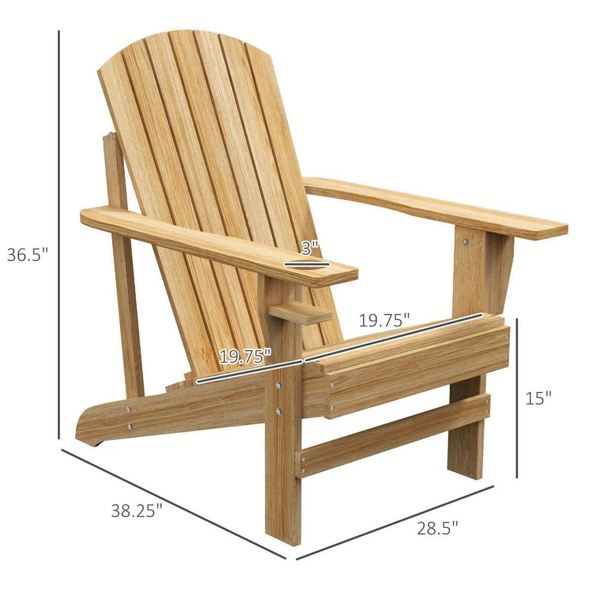 Yardi Yarda Oversized Adirondack Chair, Outdoor Porch Seating, Classic Log Lounge with Built-in Cupholder, Natural