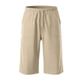 thumbnail image 5 of Kids Capri Pant Cotton Linen Drawstring Elastic Waist Straight Leg Pant Casual Loose Sporty Clothes With Pockets (14-15Years, Khaki), 5 of 7