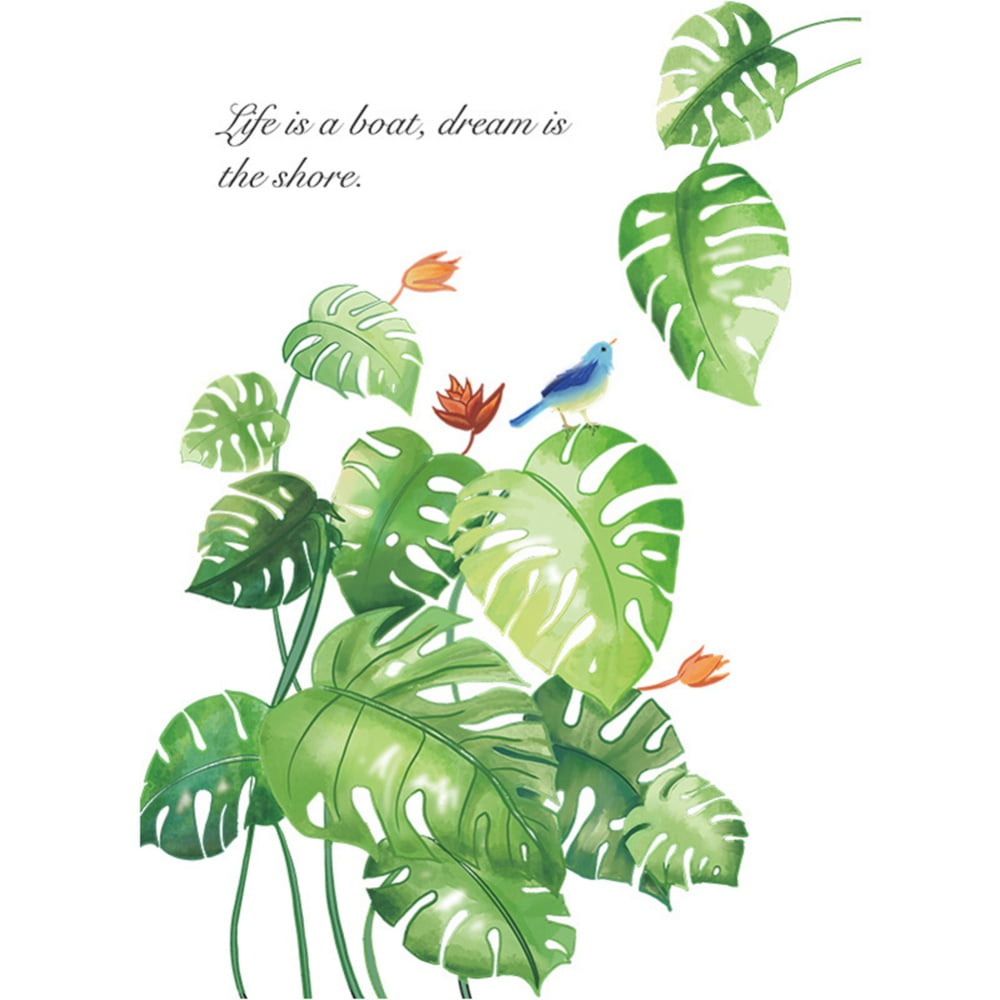 2 Sheets Green Leaves Wall Decals Palm Tree Leaf Plants Wall Stickers